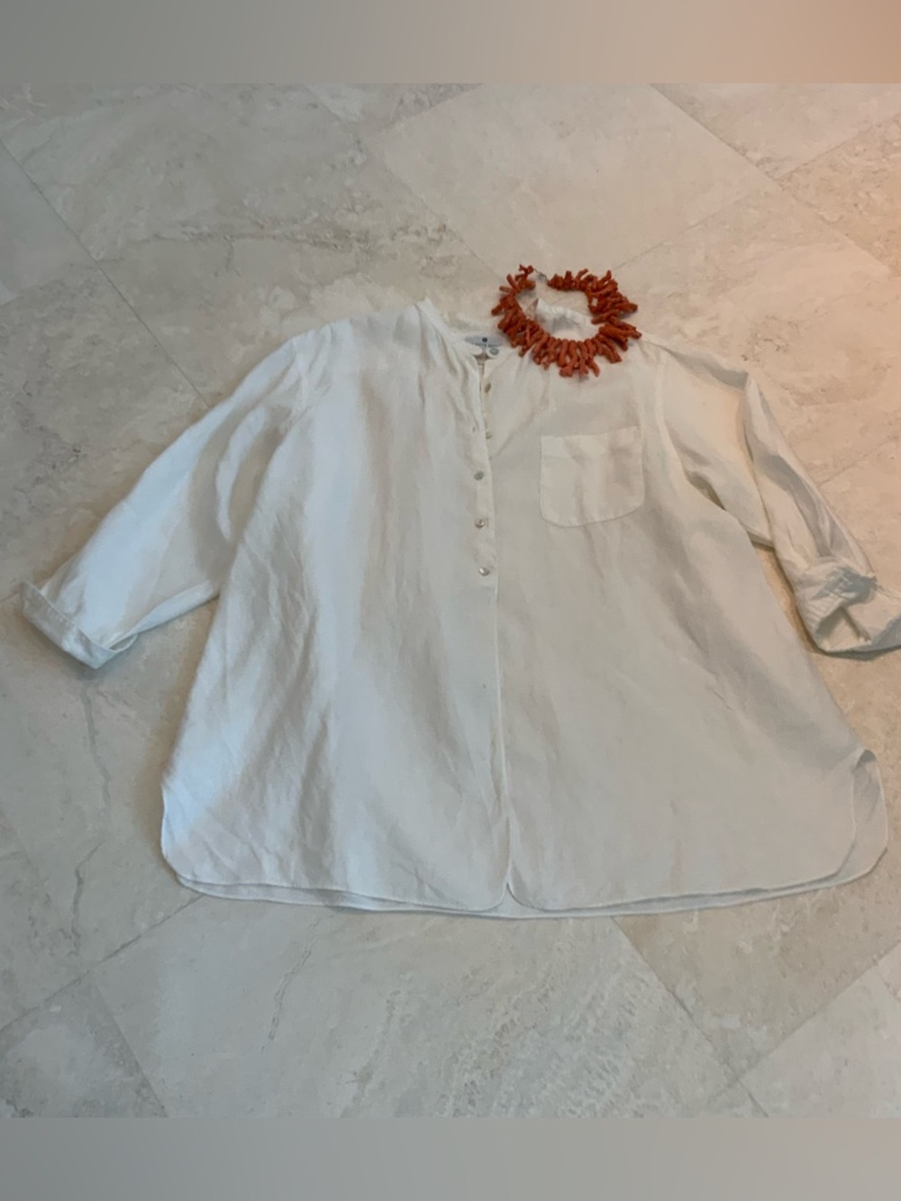 Classic Saks Fifth Avenue White Linen Button-Front Top Sz XLG